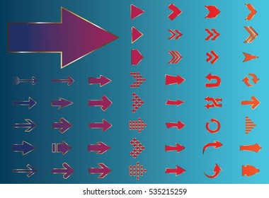Arrow vector purple curve line up 3d button icon set interface symbol for app, web and music digital illustration design. Application isolated flat sign collection on blue background