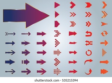 Arrow vector purple curve line up 3d button icon set interface symbol for app, web and music digital illustration design. Application isolated flat sign collection on grey background
