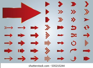 Arrow vector red curve line up 3d button icon set interface symbol for app, web and music digital illustration design. Application isolated flat sign collection on grey background