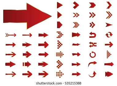 Arrow vector red curve line up 3d button icon set interface symbol for app, web and music digital illustration design. Application isolated flat sign collection on white background