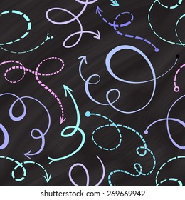 Arrow vector seamless pattern on the chalkboard background
