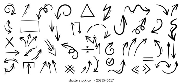 Arrow  vector set.  Arrows with grunge brush texture. Watercolor brush. Dirty artistic design elements  Isolated on white background. Vector illustration.