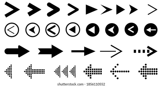 Arrow vector Set. Direction and forward symbols. Vector sketch illustration. Play button icon vector illustration.