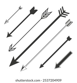 Arrow vector set. Directional arrow graphic. Abstract arrow elements. Pointed arrow shapes.