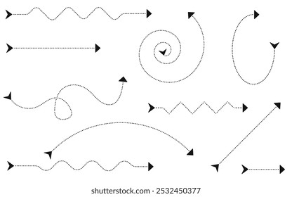 Arrow vector set elements hyphen dot stroke arrows brush stroke curly arrow collection