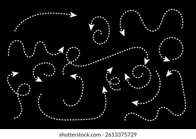 Arrow, vector, set, graphic marker with curved sketch in black doodle style, brush stroke artistic navigation zigzag hand-drawn arrow set, artistic arrows, curved directional doodle arrows, element 