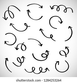 Arrow vector set isolated on gray background. Trendy collection of different arrows for web site, app and logo. Hand drawn, vector illustration