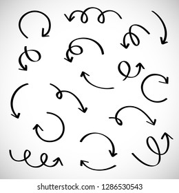 Arrow vector set isolated on gray background. Trendy collection of different arrows for web site, app and logo. Hand drawn, vector illustration