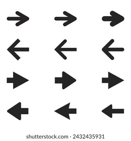 Arrow Vector Simple Set. Business Icons sing symbol illustration art. Forward up down left right isolated vector elements pack. Different digital direction click black button graphic flat design.  