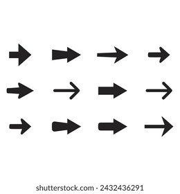 Arrow Vector Simple Set. Business Icons sing symbol illustration art. Forward up down left right isolated vector elements pack. Different digital direction click black button graphic flat design.  