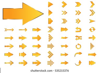 Arrow vector yellow curve line up 3d button icon set interface symbol for app, web and music digital illustration design. Application isolated flat sign collection on white background