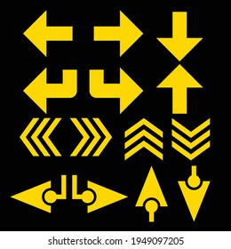 ARROW VECTORS WITH VARIOUS KINDS OF YELLOW MODELS. AS A DIRECTION