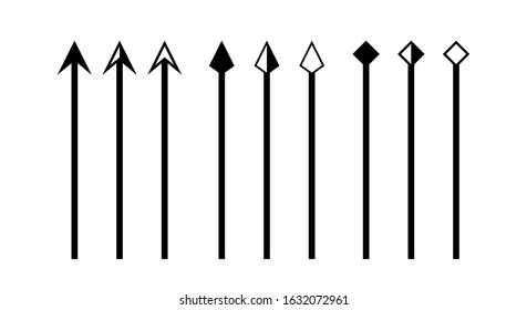 arrow vertical line set isolated on white, lines and arrows indicate the dimension of the drawing, arrowhead black on a line vertical, arrow line for dimension scale, clip art vertical line arrow