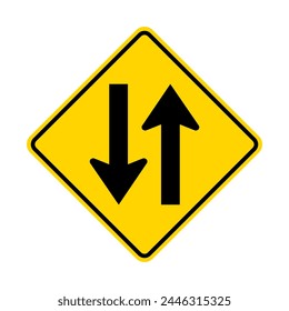 Pfeilwarnung Straßenschild isoliert auf weißem Hintergrund