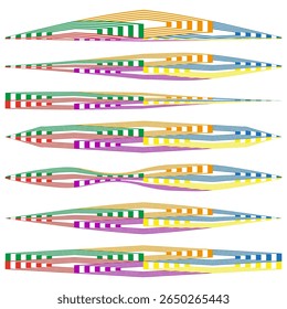 Ícone de banner de onda de seta. Sequência de fita colorida. Vetor de movimento dinâmico. Ritmo de fluxo dinamizado