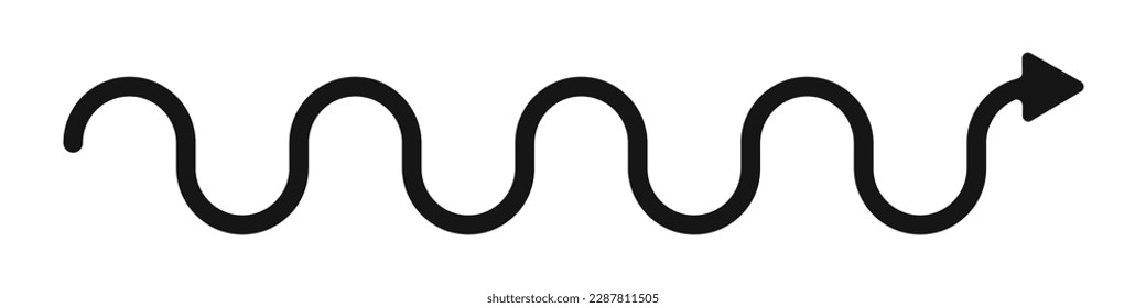 Arrow wavy black vector icon. Simple black arrow vector. Pointer to the right vector arrow.