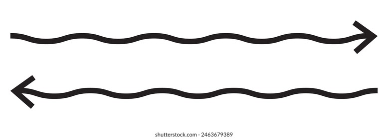 Arrow wavy black vector icon. Simple black arrow vector. Pointer to the right vector arrow isolated on white background. Vector illustration. EPS 10 