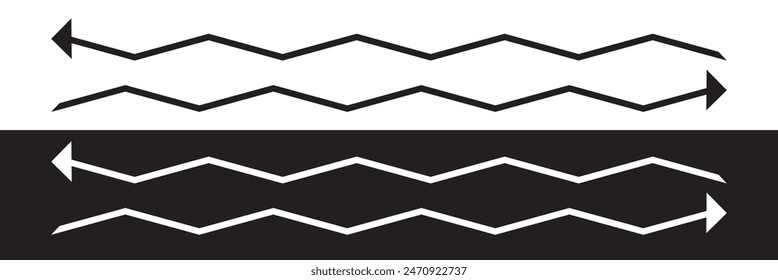 Arrow wavy black vector icon. Simple black arrow vector. Pointer to the right vector arrow on white and black background. Vector illustration.