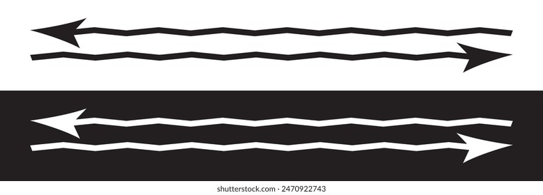 Arrow wavy black vector icon. Simple black arrow vector. Pointer to the right vector arrow on white and black background. Vector illustration.