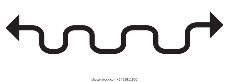Arrow wavy black vector icon. Simple black arrow vector. Pointer to the right vector arrow isolated on white background. Vector illustration. EPS 10