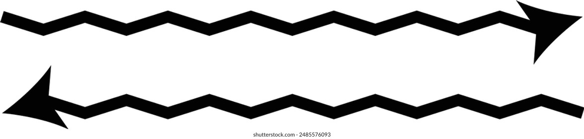 Pfeilwellenförmiges schwarzes Vektorgrafik-Symbol. Einfache schwarze Pfeil-Vektorgrafik. Zeiger auf den Pfeil der rechten Vektorgrafik auf weißem Hintergrund. Vektorillustration. EPS 10