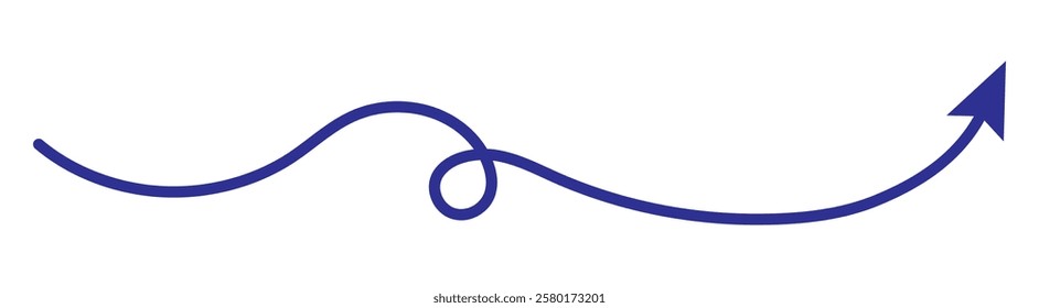 Arrow wavy blue vector icon. Simple blue arrow vector. Pointer to the right vector arrow. Curvy, wavy, waving arrows shape set