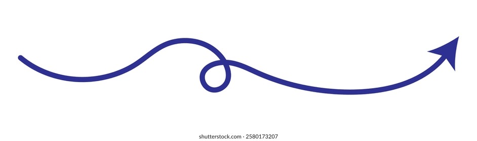 Arrow wavy blue vector icon. Simple blue arrow vector. Pointer to the right vector arrow. Curvy, wavy, waving arrows shape set