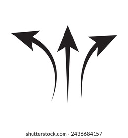 Arrow way with three options of road icon. Choice of pathway. Choose of decision in split of direction. Crossroad, uncertainty and choice opportunity. 3 directions on junction. Vector.