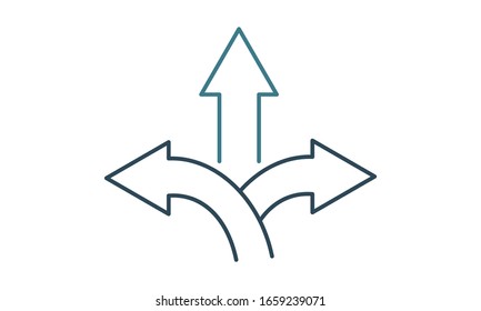 Arrow way or three-way icon. Three arrow and road direction. Vector illustration