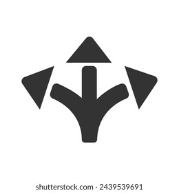 Arrow way or three-way icon. Three arrow and road direction. Triple arrow. Three-way direction arrow icon vector. Vector illustration. Eps file 173.