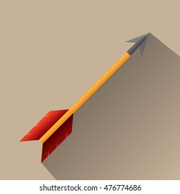 Arrow weapon feather sport hobby icon with long shadow. Flat and isolated design. Vector illustration