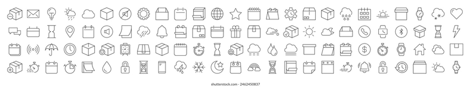 Pfeil, Wetter, Uhr, Lieferung, Schreiben von Monoline-Icons. Perfekt für Design, Infografiken, Websites, App