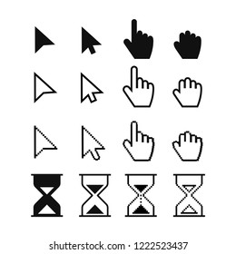 Arrow web cursors, digital hand pointers vector black pictograms. Vector illustration.