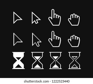 Arrow web cursors, digital hand pointers vector black pictograms. Vector illustration.