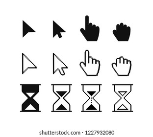 Arrow web cursors, digital hand pointers vector black pictograms. Vector illustration.