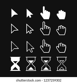 Arrow web cursors, digital hand pointers vector black pictograms. Vector illustration.