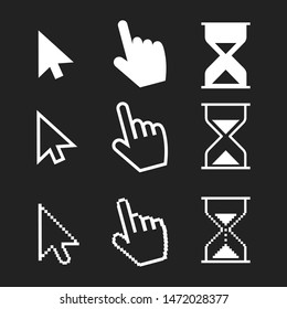 Arrow web cursors, digital hand pointers vector black pictograms. Vector illustration.