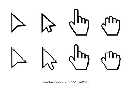 Arrow web cursors, digital hand pointers vector black pictograms. Vector illustration.