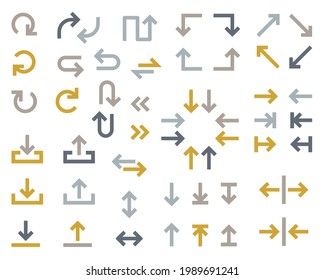 Arrow web icons big set with rounded corners. Download and upload vector arrow icons. Big collection for web design. Next and previous left and right item arrows. Up and down pointer pictograms.