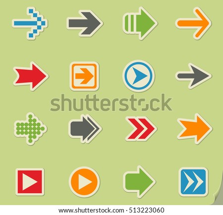 arrow web icons on color paper stickers for user interface