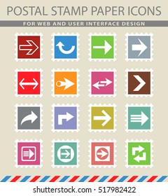arrow web icons on the postage stamps