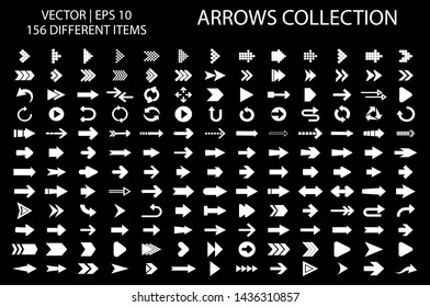 Arrow white isolated vector icons set. Arrows icon collection for web, mobile app. Arrow vector download icon set. Arrows vector curve flat collection. Application digital button illustration 