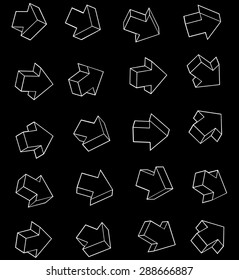 arrow white outline icon collection over black background