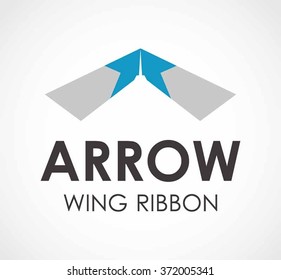 Arrow wing of ribbon fly abstract vector and logo design or template progress business icon of company identity symbol concept