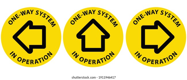 Arrow and wording One way system in operation on circle. warning or caution sign. 