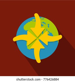 Arrow in world icon. Flat illustration of arrow in world vector icon for web
