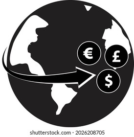 Arrow wrapped around the earth. Remittances icon. flat style. 