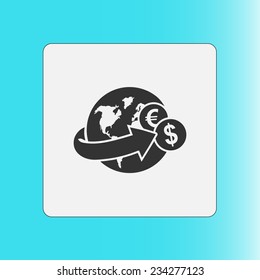 Arrow wrapped around the earth. Remittances icon.