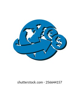 Arrow wrapped around the earth. Remittances icon.