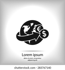 Arrow wrapped around the earth. Remittances icon.